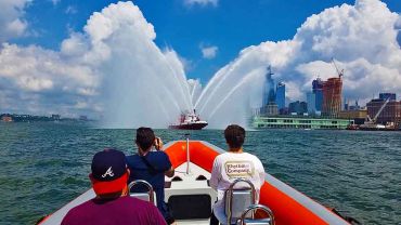 On a speedboat watching the FDNY fireboat display